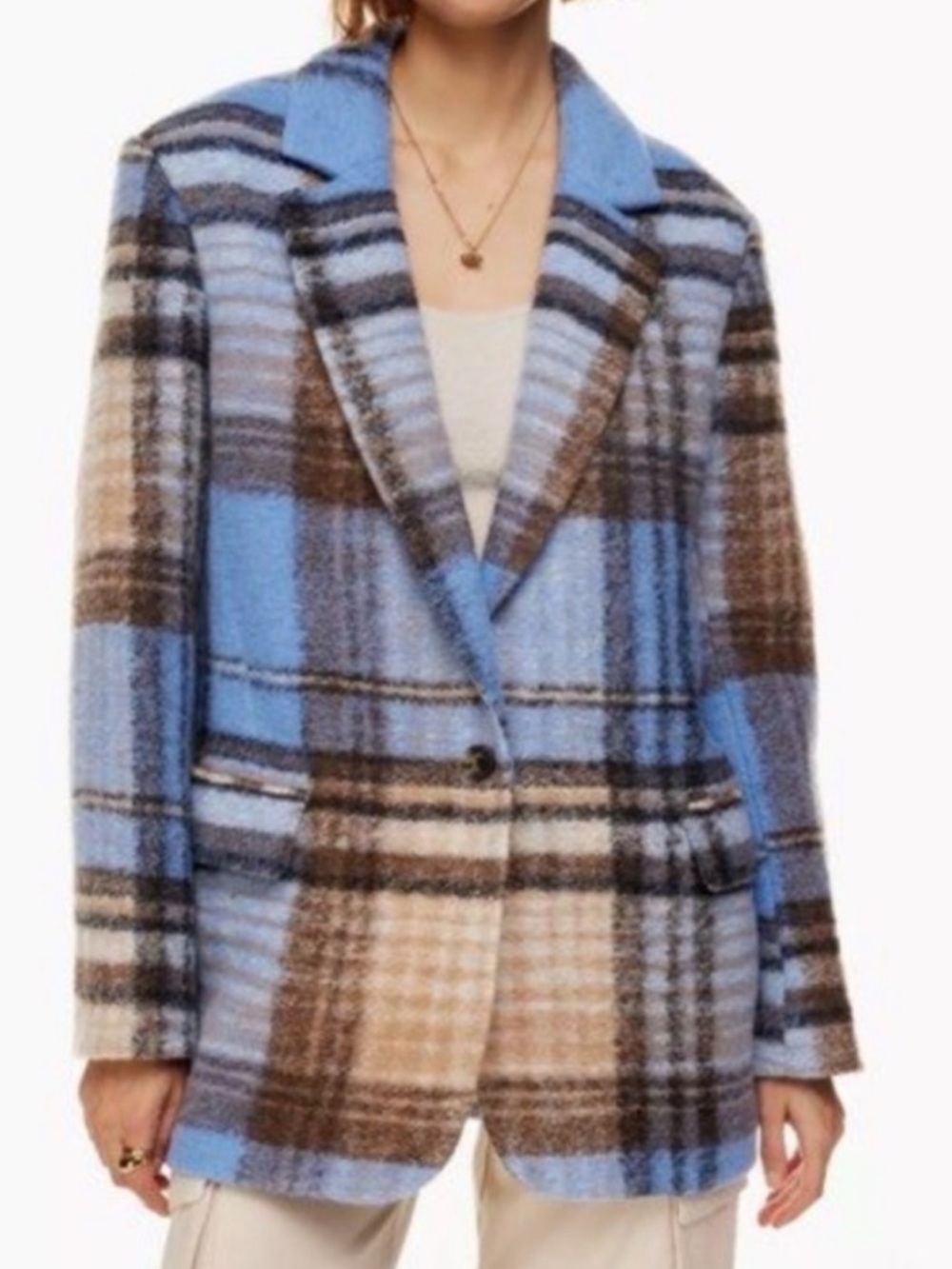 Wilfred Blue Brown Plaid Wool-Blend Blazer